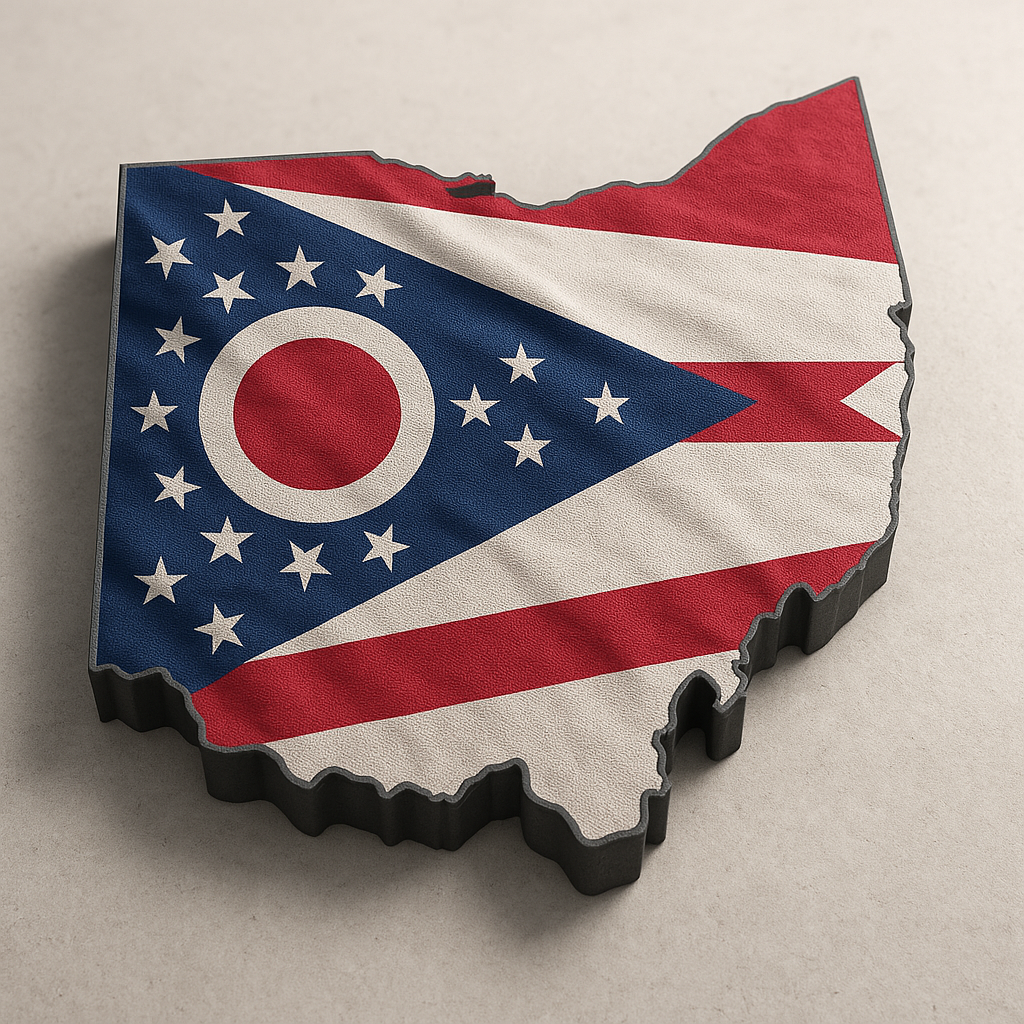Ohio State Flag indicating that, Engineered H2O Solutions services Ohio's reverse osmosis preventative maintenance needs